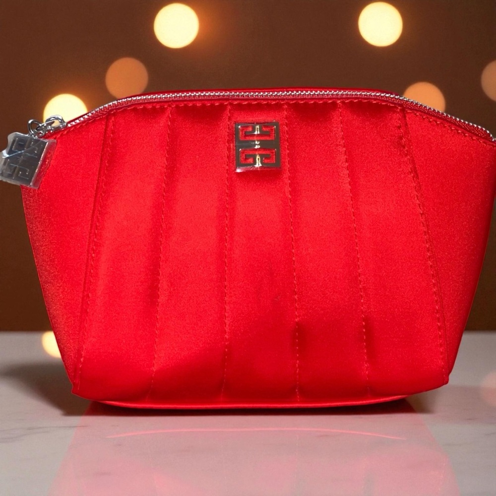 Givenchy Red Satin Clutch Cosmetic Bag